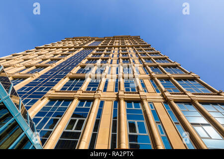 View looking up of the modern architecture exterior of the luxurious 5 star Cairo At The First Residence Four Seasons Hotel, Giza, Cairo, Egypt