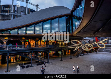 Coal drops Yard, a new shopping quarter made form converted Victorian industrial buildings  in King’s Cross, London. Stock Photo