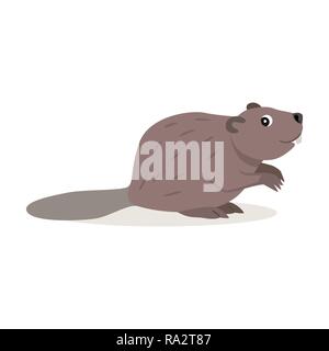 Friendly forest animal, cute brown beaver icon isolated Stock Vector