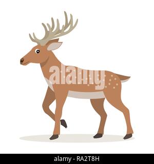 Cute forest animal, cartoon deer with long horns Stock Vector