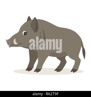 Cute forest animal, gray boar icon isolated on white background Stock Vector