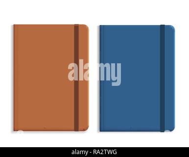 Set of realistic illustrations of leather diary, isolated on white background, with space for text - vector Stock Vector