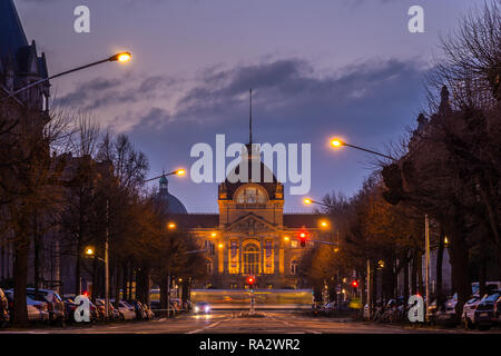 Palais du Rhin (Rhine Palace) by night in the Neustadt district of Strasbourg. German Neo Renaissance architecture style. France. Stock Photo