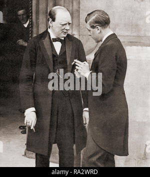 Winston Churchill, seen here in 1919 with the Prince of Wales, future Edward VIII.  Sir Winston Leonard Spencer-Churchill, 1874 –1965. British politician, statesman, army officer, and writer, who was Prime Minister of the United Kingdom from 1940 to 1945 and again from 1951 to 1955. Stock Photo