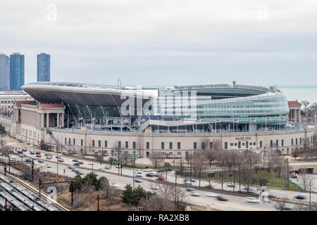 Aerial view of Soldier Field Stock Photo