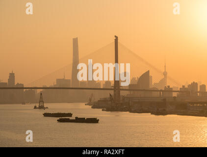 Yangpu suspension bridge across river Huangpu in Shanghai Stock Photo