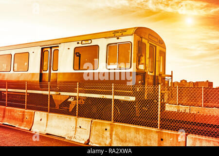 Boston MBTA subway lines, train crossing Longfellow bridge over scenic Charles river Stock Photo