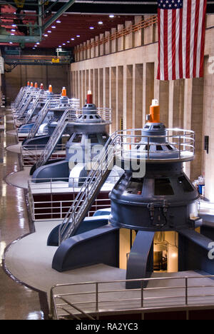 Hoover Dam, located near Las Vegas, supplies electricity to Nevada, Arizona and Southern California and controls flooding on the Colorado River. Stock Photo