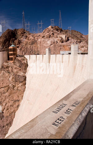 Hoover Dam, located near Las Vegas, supplies electricity to Nevada, Arizona and Southern California and controls flooding on the Colorado River. Stock Photo