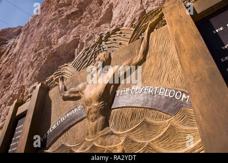 Hoover Dam, located near Las Vegas, supplies electricity to Nevada, Arizona and Southern California and controls flooding on the Colorado River. Stock Photo