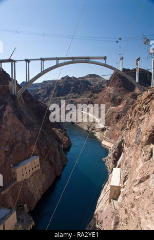 Hoover Dam, located near Las Vegas, supplies electricity to Nevada, Arizona and Southern California and controls flooding on the Colorado River. Stock Photo