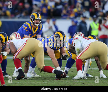 Los Angeles, CA, USA. 30th Dec, 2018. Los Angeles Rams quarterback Sean Mannion #14 under center during the NFL San Francisco 49ers vs Los Angeles Rams at the Los Angeles Memorial Coliseum in Los Angeles, Ca on December 30 2018. Jevone Moore Credit: csm/Alamy Live News Stock Photo