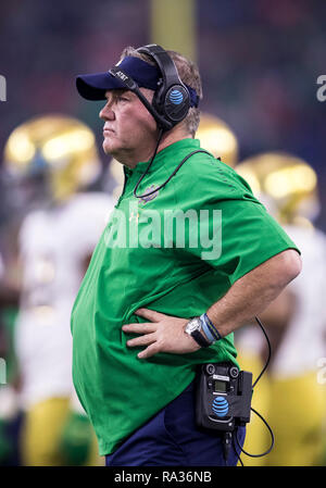 December 29, 2018: Notre Dame head coach Brian Kelly during NCAA Football game action between the Notre Dame Fighting Irish and the Clemson Tigers at AT&T Stadium in Arlington, Texas. Clemson defeated Notre Dame 30-3. John Mersits/CSM Stock Photo