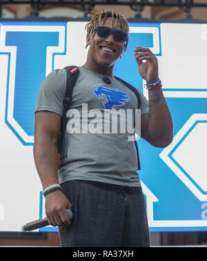 Kentucky RB Benny Snell Jr. 31st Dec, 2018. on stage during the pep rally for the Citrus Bowl football game at Pointe Orlando in Orlando, Florida. Kyle Okita/CSM/Alamy Live News Stock Photo