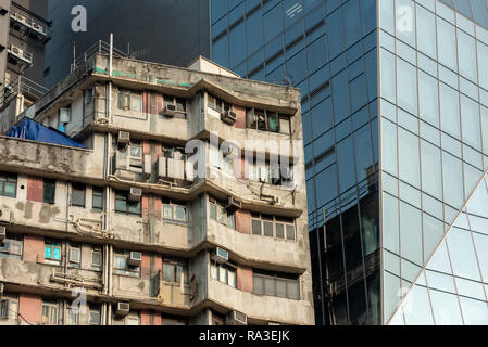 Old and new skyscrapers jostle for attention in Hong Kong's Causeway Bay district Stock Photo