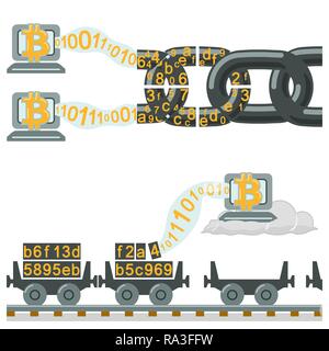 Blockchain technology as chain or railway wagons Stock Vector