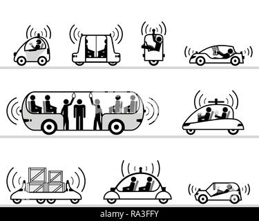 Self-driving cars pictogram collection Stock Vector