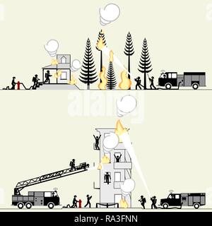 Pictogram of firefighters saving lives and rescuing property Stock Vector