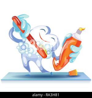 Happy cleaning tooth concept background. Cartoon illustration of happy cleaning tooth vector concept background for web design Stock Vector