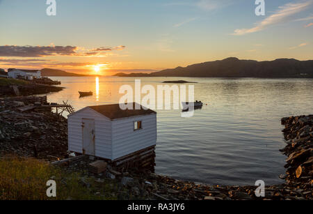 A view of the harbour in the town of Fogo, in Newfoundland. Stock Photo