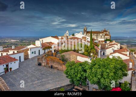 Mountain village with church Santa Maria da Lagoa, Monsaraz, Alentejo, Portugal Stock Photo