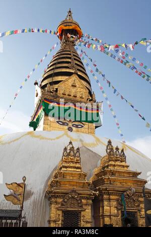 Buddhist Stupa, Swayambhunath Monkey Temple, Kathmandu, Nepal Stock Photo