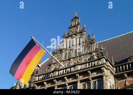 German flag at the Old Town Hall, Bremen, Germany