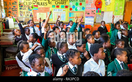 Soweto, South Africa - October 26 2011: African Children in Primary School Classroom Stock Photo