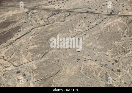 Aerial view Nazca desert near Pan American Highway Stock Photo