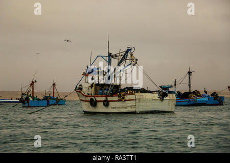 Fisherman boats in town Pisco, Paracas, Peru, South America Stock Photo
