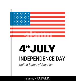 USA flag isolated on white background. Flat vector patriotic Fourth of July illustration poster Stock Vector