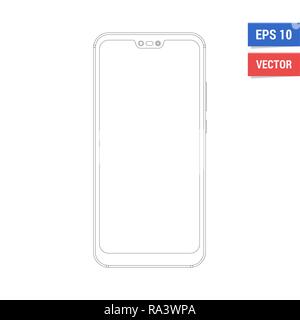 Outline drawing flat mock-up Huawei P20 Lite. Scale image any resolution Stock Vector