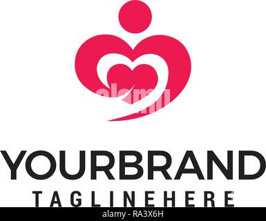Hugging heart symbol, hug and love yourself logo design template Stock Vector