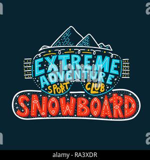 Snowboard Club poster. Vector illustration extreme adventure. Concept for sport shirt , print, stamp or logo equipment. Stock Vector