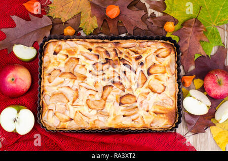 Apple pie in rectangular baking dish. Studio Photo Stock Photo
