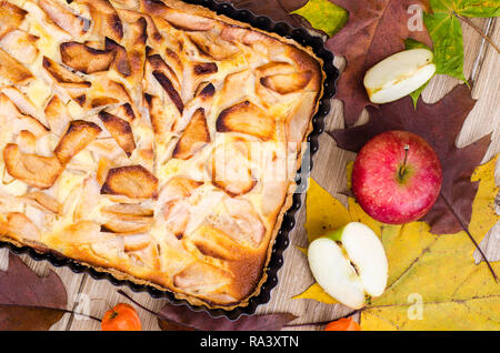 Apple pie in rectangular baking dish. Studio Photo Stock Photo