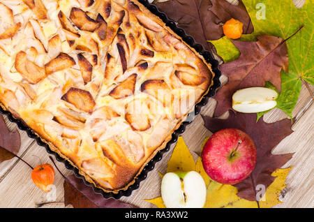 Apple pie in rectangular baking dish. Studio Photo Stock Photo