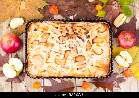 Apple pie in rectangular baking dish. Studio Photo Stock Photo