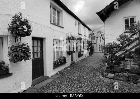 Whitewashed walled cottages in Hawkshead village, Lake District National Park, Cumbria, England, UK Stock Photo