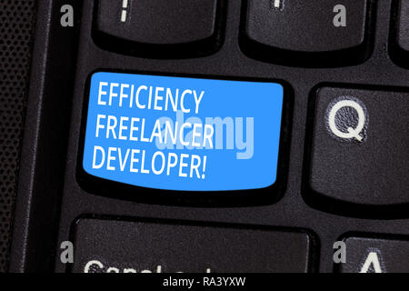Conceptual hand writing showing Efficiency Freelancer Developer. Business photo text ensure projects run smoothly and efficient Keyboard key Intention Stock Photo