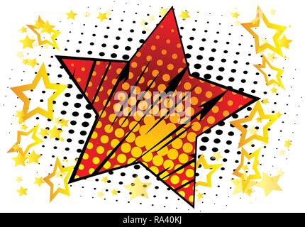 Vector illustrated retro background with big star filled with comic book effect, pop art vintage style backdrop. Stock Vector
