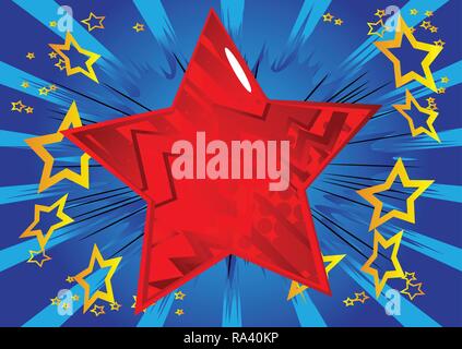 Vector illustrated retro background with big star filled with comic book effect, pop art vintage style backdrop. Stock Vector