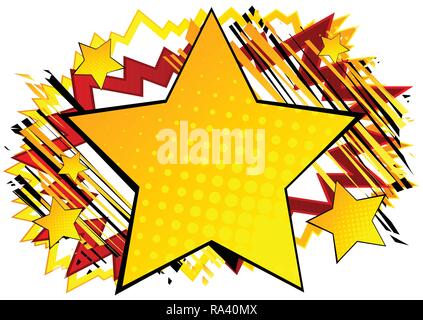 Vector illustrated retro background with big star filled with comic book effect, pop art vintage style backdrop. Stock Vector