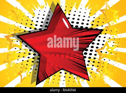 Vector illustrated retro background with big star filled with comic book effect, pop art vintage style backdrop. Stock Vector