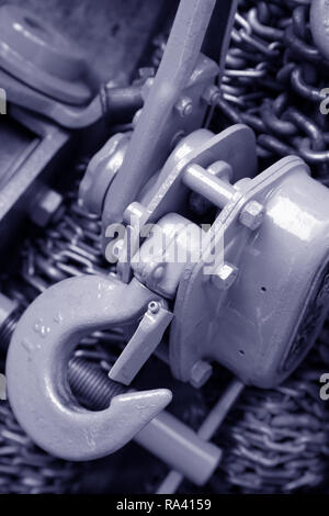 Industrial chains and hook.endless sling.strap cable Stock Photo