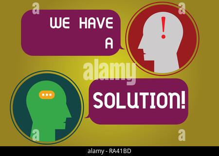 Text sign showing We Have A Solution. Conceptual photo Offering to bring you the assistance help you need Messenger Room with Chat Heads Speech Bubble Stock Photo