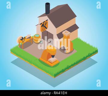 Smithy concept banner, isometric style Stock Vector