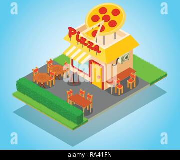 Pizza place concept banner, isometric style Stock Vector
