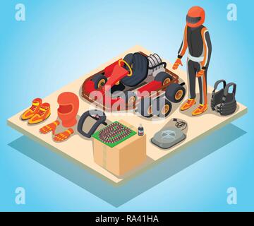 Racing concept banner, isometric style Stock Vector