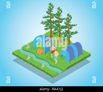 Carousal concept banner, isometric style Stock Vector